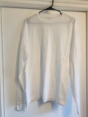 Mens Hanes White Long Sleeve T Shirt L